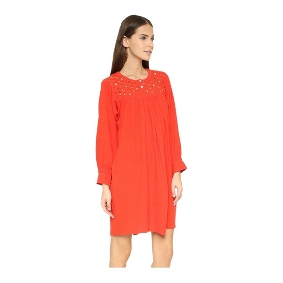 Madewell Coral Eyelet Linen Blend Long Sleeve Mini Dress Size M - Picture 6 of 13